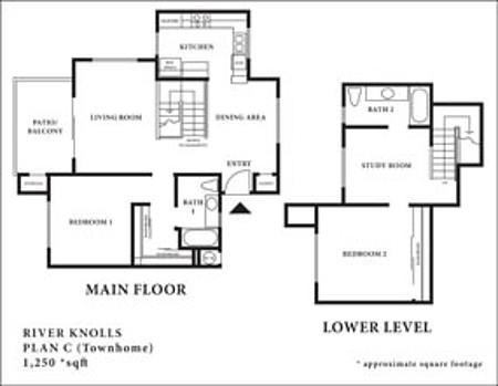 Floor plan for 2 beds, 2 baths, 1252 sqft